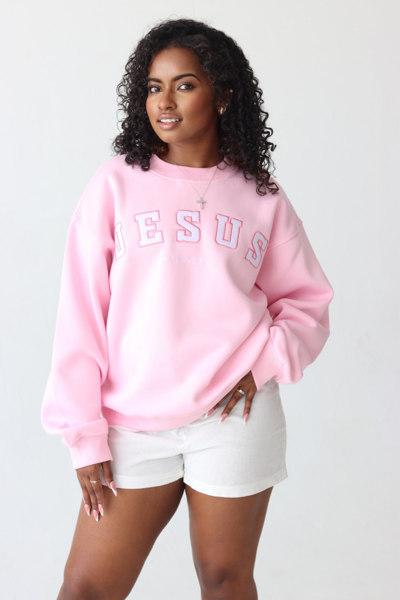 Jesus Saves Pullover in Rose