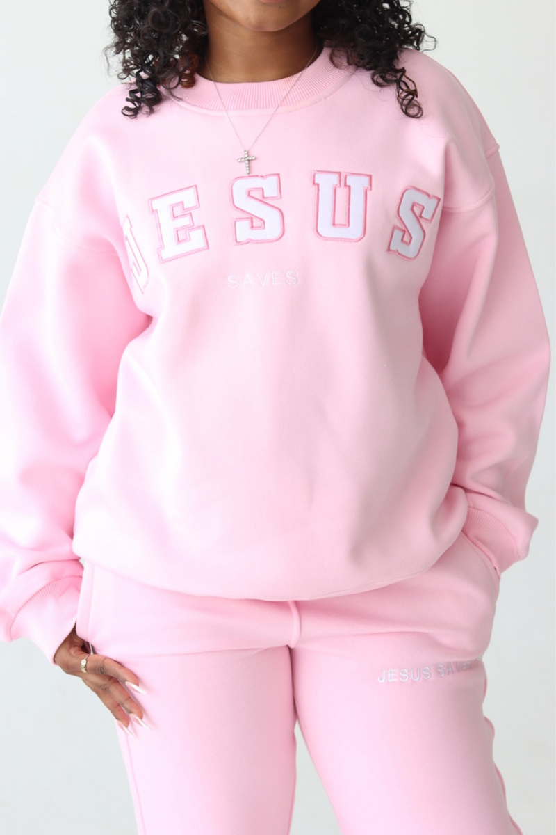 Jesus Saves Pullover in Rose