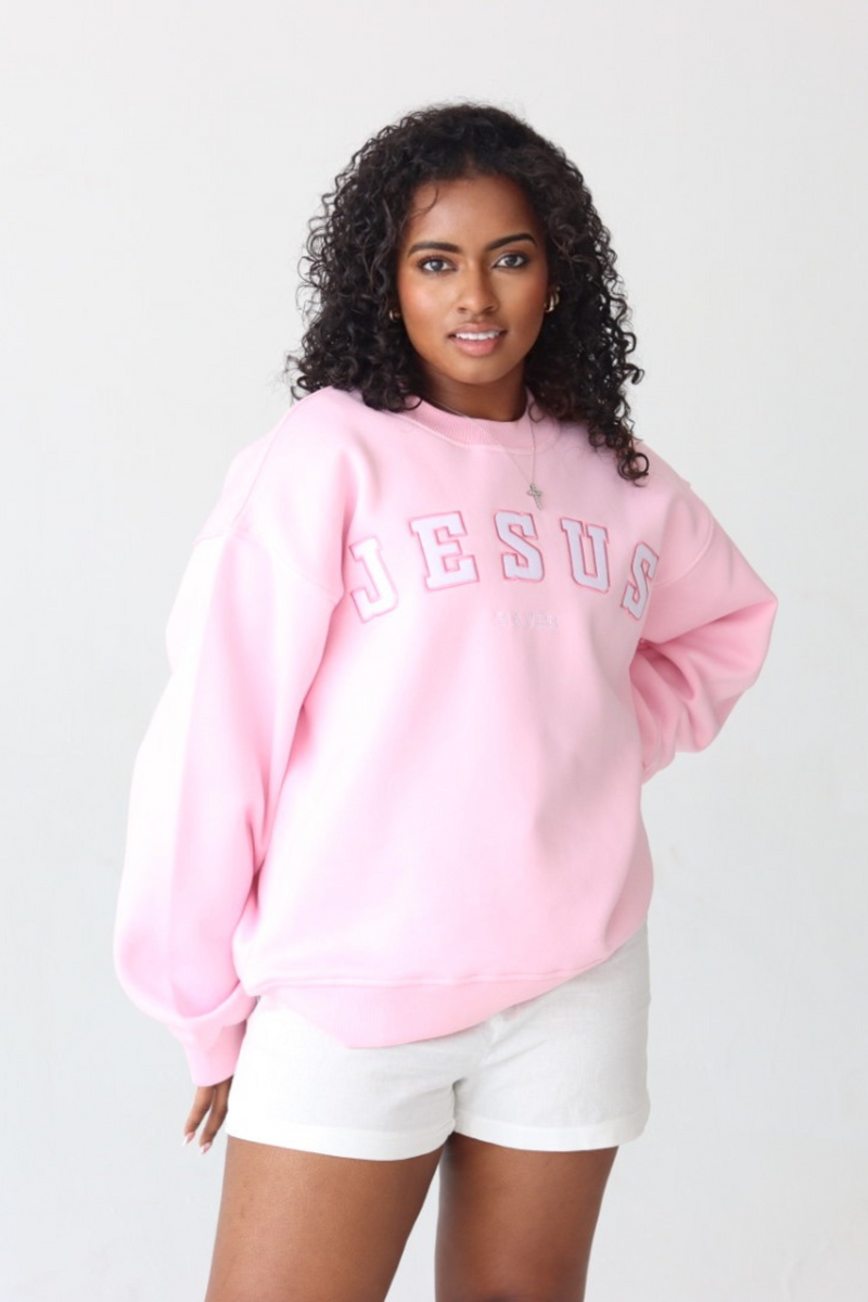 Jesus Saves Pullover in Rose