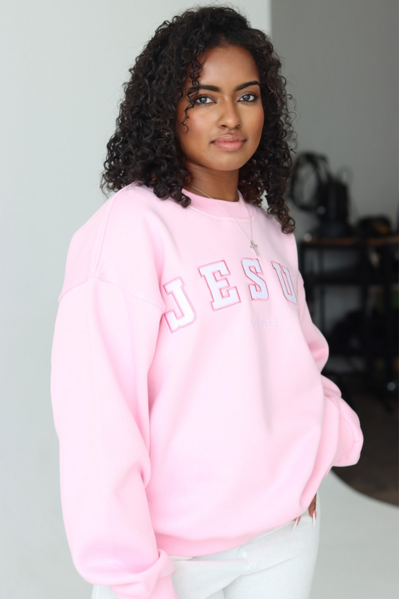 Jesus Saves Pullover in Rose